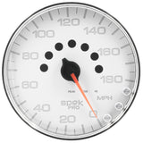 GAUGE; SPEEDOMETER; 5in.; 180 MPH; ELEC. PROGRAMMABLE; WHITE/CHROME; SPEK-PRO