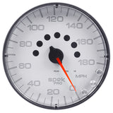 GAUGE; SPEEDOMETER; 5in.; 180 MPH; ELEC. PROGRAMMABLE; WHITE/BLACK; SPEK-PRO