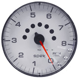GAUGE; TACHOMETER; 5in.; 8K RPM; W/SHIFT LIGHT/PEAK MEM; WHITE/CHROME; SPEK-PRO