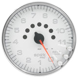 GAUGE; TACHOMETER; 5in.; 11K RPM; W/SHIFT LIGHT/PEAK MEM; WHITE/CHROME; SPEK-PRO