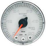 GAUGE; BOOST; 2 1/16in.; 60PSI; STEPPER MOTOR W/PEAK/WARN; SLVR/CHRM; SPEK-PRO