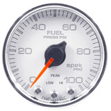 GAUGE; FUEL PRESS; 2 1/16in.; 100PSI; STEPPER MOTOR W/PEAK/WARN; WHT/CHRM; SPEK