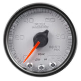 GAUGE; FUEL PRESS; 2 1/16in.; 100PSI; STEPPER MOTOR W/PEAK/WARN; SLVR/BLK; SPEK