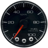 GAUGE; FUEL PRESS; 2 1/16in.; 100PSI; STPR MTR W/PK/WRN; BK/BK; SPEK; NO O-RING