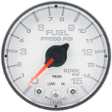 GAUGE; FUEL PRESS; 2 1/16in.; 15PSI; STEPPER MOTOR W/PEAK/WARN; WHT/BLK; SPEK