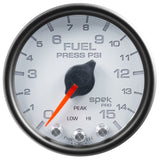 GAUGE; FUEL PRESS; 2 1/16in.; 15PSI; STEPPER MOTOR W/PEAK/WARN; WHT/BLK; SPEK