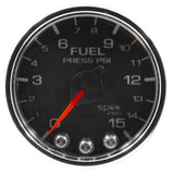GAUGE; FUEL PRESS; 2 1/16in.; 15PSI; STEPPER MOTOR W/PEAK/WARN; BLK/CHRM; SPEK