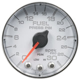 GAUGE; FUEL PRESS; 2 1/16in.; 30PSI; STEPPER MOTOR W/PEAK/WARN; WHT/CHRM; SPEK