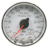 GAUGE; FUEL PRESS; 2 1/16in.; 30PSI; STEPPER MOTOR W/PEAK/WARN; WHT/CHRM; SPEK