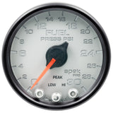 GAUGE; FUEL PRESS; 2 1/16in.; 30PSI; STEPPER MOTOR W/PEAK/WARN; SLVR/BLK; SPEK