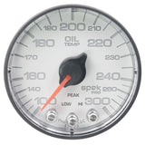 GAUGE; OIL TEMP; 2 1/16in.; 300deg.F; STEPPER MOTOR W/PEAK/WARN; WHT/BLK; SPEK-P
