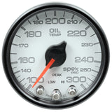 GAUGE; OIL TEMP; 2 1/16in.; 300deg.F; STEPPER MOTOR W/PEAK/WARN; WHT/BLK; SPEK-P