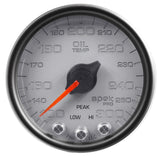 GAUGE; OIL TEMP; 2 1/16in.; 300deg.F; STEPPER MOTOR W/PEAK/WARN; SLVR/BLK; SPEK-