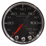GAUGE; OIL PRESS; 2 1/16in.; 120PSI; STEPPER MOTOR W/PEAK/WARN; BLK/CHRM; SPEK