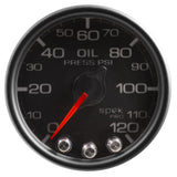 GAUGE; OIL PRESS; 2 1/16in.; 120PSI; STEPPER MOTOR W/PEAK/WARN; BLK/BLK; SPEK