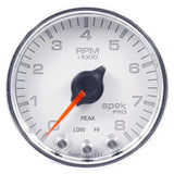 GAUGE; TACH; 2 1/16in.; 8K RPM; W/SHIFT LIGHT/PEAK MEM; WHT/CHRM; SPEK-PRO