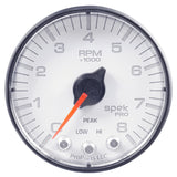 GAUGE; TACH; 2 1/16in.; 8K RPM; W/SHIFT LIGHT/PEAK MEM; WHT/BLK; SPEK-PRO