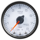 GAUGE; TACH; 2 1/16in.; 8K RPM; W/SHIFT LIGHT/PEAK MEM; WHT/BLK; SPEK-PRO