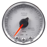 GAUGE; TACH; 2 1/16in.; 8K RPM; W/SHIFT LIGHT/PEAK MEM; SLVR/CHRM; SPEK-PRO