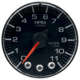 GAUGE; TACH; 2 1/16in.; 11K RPM; W/SHIFT LIGHT/PEAK MEM; BLK/CHRM; SPEK-PRO