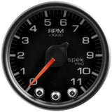 GAUGE; TACH; 2 1/16in.; 11K RPM; W/SHIFT LIGHT/PEAK MEM; BLK/BLK; SPEK-PRO