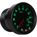 GAUGE; TACH; 2 1/16in.; 11K RPM; W/SHIFT LIGHT/PEAK MEM; BLK/SMKE/BLK; SPEK-PRO