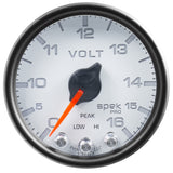 GAUGE; VOLTMETER; 2 1/16in.; 16V; STEPPER MOTOR W/PEAK/WARN; WHT/BLK; SPEK-PRO