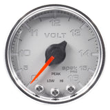 GAUGE; VOLTMETER; 2 1/16in.; 16V; STEPPER MOTOR W/PEAK/WARN; SLVR/CHRM; SPEK-PRO