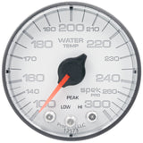 GAUGE; WATER TEMP; 2 1/16in.; 300deg.F; STEPPER MOTOR W/PEAK/WARN; WHT/BLK; SPEK