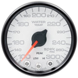 GAUGE; WATER TEMP; 2 1/16in.; 300deg.F; STEPPER MOTOR W/PEAK/WARN; WHT/BLK; SPEK