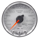 GAUGE; WATER TEMP; 2 1/16in.; 300deg.F; STEPPER MOTOR W/PEAK/WARN; SLVR/CHRM; SP