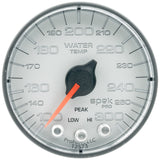 GAUGE; WATER TEMP; 2 1/16in.; 300deg.F; STEPPER MOTOR W/PEAK/WARN; SLVR/BLK; SPE
