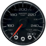 GAUGE; WATER TEMP; 2 1/16in.; 300deg.F; STEPPER MOTOR W/PEAK/WARN; BLK/BLK; SPEK