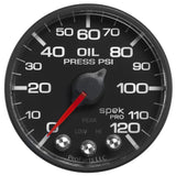 2-1/16in. OIL PRESSURE; 0-120 PSI; SPEK-PRO; BLACK/BLACK; ECU