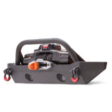 HiLine Front Winch Bumper; Mid-Stubby Style; Textured Black Powder Coat;